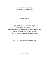 Quản lý hoạt động dạy học môn Lịch sử và Địa lý theo chương trình giáo dục phổ thông 2018 ở các trường trung học cơ sở huyện Thuận Thành, tỉnh Bắc Ninh