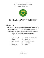 KLTN xác ĐỊNH THÀNH PHẦN BỆNH hại lúa vụ XUÂN năm 2018 tại GIA lâm   hà nội và ĐÁNH GIÁ KHẢ NĂNG PHÒNG CHỐNG BỆNH đạo ôn của một số CHẾ PHẨM KÍCH KHÁNG