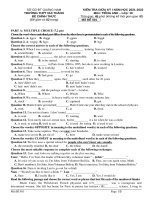 Đề thi giữa học kì 1 môn Tiếng Anh lớp 10 năm 2021-2022 có đáp án - Trường THPT Núi Thành (Mã đề 501)