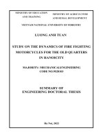Nghiên cứu động lực học của xe máy chữa cháy cho các khu phố cổ trên địa bàn thành phố Hà Nội.