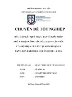 CHUYÊN đề tốt NGHIỆP báo cáo kết QUẢ THỰC tập và GIẢI PHÁP HOÀN THIỆN CÔNG tác đào tạo NHÂN VIÊN của bộ PHẬN lễ tân tại KHÁCH sạn LE PAVILLON PARADISE HOI AN HOTEL  SPA