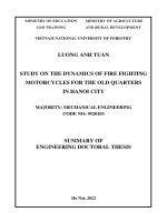 Nghiên cứu động lực học của xe máy chữa cháy cho các khu phố cổ trên địa bàn thành phố Hà Nội.