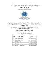 MÔN HỌC HỢP ĐỒNG VÀ BỒI THƯỜNG THIỆT HẠI NGOÀI HỢP ĐỒNG BUỔI THẢO LUẬN THỨ BA: VẤN ĐỀ CHUNG CỦA HỢP ĐỒNG