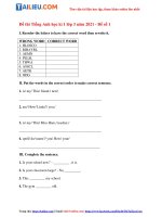 Tải 2 Bộ đề thi học kì 1 Tiếng Anh lớp 3 2021 - Phần 2 (Có đáp án)