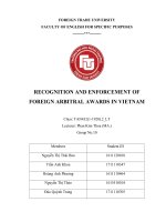 (Tiểu luận FTU) RECOGNITION AND ENFORCEMENT OF FOREIGN ARBITRAL AWARDS IN VIETNAM 