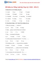 Tải 2 Bộ đề thi Tiếng Anh lớp 5 cuối học kì 2 năm 2021 - Phần 1 (Có đáp án)