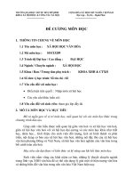 TRƢỜNG ĐẠI HỌC MỞ TP HỒ CHÍ MINH KHOA XÃ HỘI HỌC & CÔNG TÁC XÃ HỘI  ĐỀ CƯƠNG MÔN HỌC THÔNG TIN CHUNG VỀ MÔN HỌC 1.1 Tên mơn học : XÃ HỘI HỌC VĂN HÓA