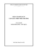 BÁO CÁO ĐỀ XUẤT CẤP GIẤY PHÉP MÔI TRƢỜNG CỦA CƠ SỞ NUÔI TÔM CPNT1 - MỸ VIỆT Ninh Thuận,
