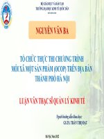 TỔ CHỨC THỰC THI CHƯƠNG TRÌNH MỖI XÃ MỘT SẢN PHẨM (OCOP) Trên địa bàn thành phố Hà Nội