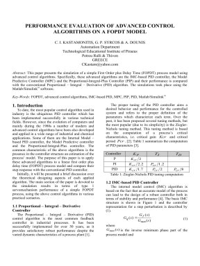 PERFORMANCE EVALUATION OF ADVANCED CONTROL ALGORITHMS ON A FOPDT MODEL