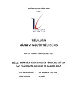 ĐỀ tài PHÂN TÍCH HÀNH VI NGƯỜI TIÊU DÙNG đối với sản PHẨM nước GIẢI KHÁT có GA COCA COLA 