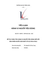 ĐỀ tài PHÂN TÍCH HÀNH VI NGƯỜI TIÊU DÙNG đối với sản PHẨM nước GIẢI KHÁT có GA COCA COLA 