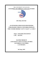 TÓM tắt LUẬN văn an investigation into politeness strategies used in conversations in the course books 