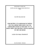Tác động minh bạch thông tin tài chính trên báo cáo tài chính đến hành vi nhà đầu tư cá nhân trên thị trường chứng khoán thành phố hồ chí minh 