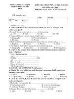 Đề thi giữa học kì 1 môn Tiếng Anh lớp 7 năm 2021-2022 - Trường THCS Nguyễn Trãi