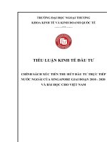 TIỂU LUẬN KINH TẾ ĐẦU TƯ   CHÍNH SÁCH XÚC TIẾN THU HÚT ĐẦU TƯ TRỰC TIẾP NƯỚC NGOÀI CỦA SINGAPORE GIAI ĐOẠN 2010  2020  VÀ BÀI HỌC CHO VIỆT NAM