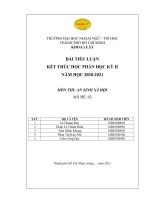 BÀI TIỂU LUẬN KẾT THÚC HỌC PHẦN HỌC KỲ II NĂM HỌC 20202021  MÔN THI: AN SINH XÃ HỘI