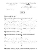 Đề kiểm tra cuối học kì 1 môn Toán lớp 11 năm 2021-2022 có đáp án - Sở GD&ĐT Quảng Nam (Mã đề 101)