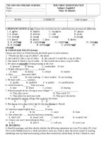 Đề kiểm tra học kì 1 môn tiếng anh lớp 9 năm 2020   2021 THCS tây sơn chi tiết 