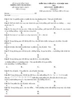 Đề kiểm tra cuối học kì 2 môn Toán lớp 12 năm 2020-2021 có đáp án - Trường THPT Thanh Bình 1, Đồng Tháp