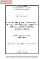 Nâng cao hiệu quả quản lý chi phí và kiểm soát tiến độ các dự án trên địa bàn huyện lệ thủy, tỉnh quảng bình (tt) 