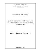 (Luận văn thạc sĩ TMU) quản lý chi thường xuyên ngân sách nhà nước trên địa bàn huyện gia bình, tỉnh bắc ninh 