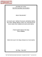 Xây dựng quy trình ứng dụng mô hình thông tin công trình trong công tác thanh quyết toán cho công trình xây dựng dân dụng (tt) 