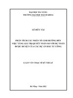 Phân tích các nhân tố ảnh hưởng đến việc tăng giá trị quyết toán so với dự toán được duyệt của các dự án đầu tư công 