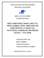 PHÁT TRIÊN HOẠT ĐỘNG CHO VAY NÔNG NGHIỆP NÔNG THÔN ĐỐI VỚI KHÁCH HÀNG CÁ NHÂN TẠI NGÂN HÀNG AGRIBANK CHI NHÁNH GÒ DẦU - TÂY NINH