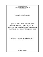 Quản lý hoạt động dạy học theo định hướng phát triển phẩm chất, năng lực học sinh ở các trường tiểu học tại thành phố hội an tỉnh quảng nam 
