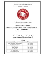 INTERNATIONAL BUSINESS PRESENTATION SCRIPT LOREAL’S ORGANIZATION STRUCTURE IN CHINA MARKET 