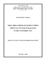 Tóm tắt: Thực hiện chính sách phát triển nhân lực ngành Ngoại giao ở Việt Nam hiện nay.