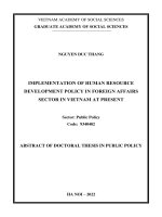 Tóm tắt :Thực hiện chính sách phát triển nhân lực ngành Ngoại giao ở Việt Nam hiện nay.