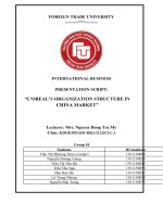 INTERNATIONAL BUSINESS PRESENTATION SCRIPT LOREAL’S ORGANIZATION STRUCTURE IN CHINA MARKET 