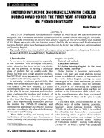 Các yếu tố ảnh hưởng đến việc học tiếng anh trực tuyến trong dịch bệnh COVID  19 của sinh viên năm thứ nhất trường đại học hải phòng  