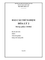BÁO cáo THÍ NGHIỆM hóa lý 2 bài 1 KHẢO sát ĐỘNG học PHẢN ỨNG bậc 1 