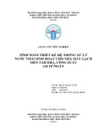TỈNH TOÁN THIẾT KẾ HỆ THỐNG XỬ LÝ NƯỚC THẢI SINH HOẠT CHO NHÀ MÁY GẠCH MEN TAICERA CÔNG SUẤT 110 MNGÀY TRƯỜNG ĐẠI HỌC TÔN ĐỨC THẮNG