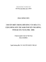 Chuyển biến trong đời sống văn hóa của cộng đồng dân tộc kor ở huyện trà bồng, tỉnh quảng ngãi (1986 2020) 