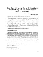 Các yếu tố ảnh hưởng đến quyết định đầu tư vào tỉnh Hưng Yên của các nhà đầu tư trong và ngoài nước
