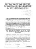 Thực trạng tuân thủ trách nhiệm xã hội doanh nghiệp trong lĩnh vực lao động của các doanh nghiệp may việt nam trước và sau covid 19 