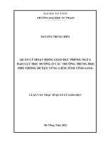 Quản lý hoạt động giáo dục phòng ngừa bạo lực học đường ở các trường trung học phổ thông huyện vũng liêm tỉnh vĩnh long 