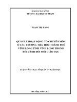 Quản lý hoạt động tổ chuyên môn ở các trường tiểu học thành phố vĩnh long tỉnh vĩnh long trong bối cảnh đổi mới giáo dục 