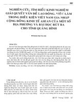 Nghiên cứu, tìm hiểu kinh nghiệm giải quyết vấn đề lao động, việc làm trong điều kiện việt nam gia nhập cộng đồng kinh tế ASEAN của một số địa phương và bài học rút ra cho tỉnh quảng bình 