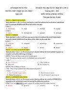 ĐỀ KIỂM TRA CUỐI KÌ HỌC KÌ I Có đáp án NK 2021 2022 Môn Tiếng Anh 12 Trường THPT Triệu Quang Phục Hưng Yên