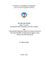 Communication planning to support the startup ecosystem of The Project 844 Office, National Startup Support Center (NSSC) in the 2019-2021 period
