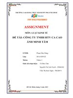 ASSIGNMENT MÔN LUẬT KINH TẾ ĐỀ TÀI CÔNG TY TNHH HTV CA CAO ÁNH MINH TÂM