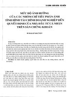 Mức độ ảnh hưởng của các nhóm chỉ tiêu phản ánh tình hình tài chính doanh nghiệp đến quyết định của nhà đầu tư cá nhân trên sàn chứng khoán 