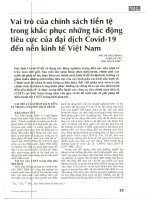 Vai trò của chính sách tiền tệ trong khắc phục những tác động tiêu cực của đại dịch covid 19 đến nền kinh tế việt nam 