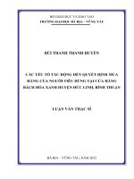 Các yếu tố tác động đến quyết định mua hàng của người tiêu dùng tại cửa hàng bách hóa xanh huyện đức linh, bình thuận
