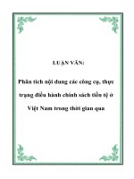 Phân tích nội dung các công cụ, thực trạng điều hành chính sách tiền tệ ở việt nam trong thời gian qua